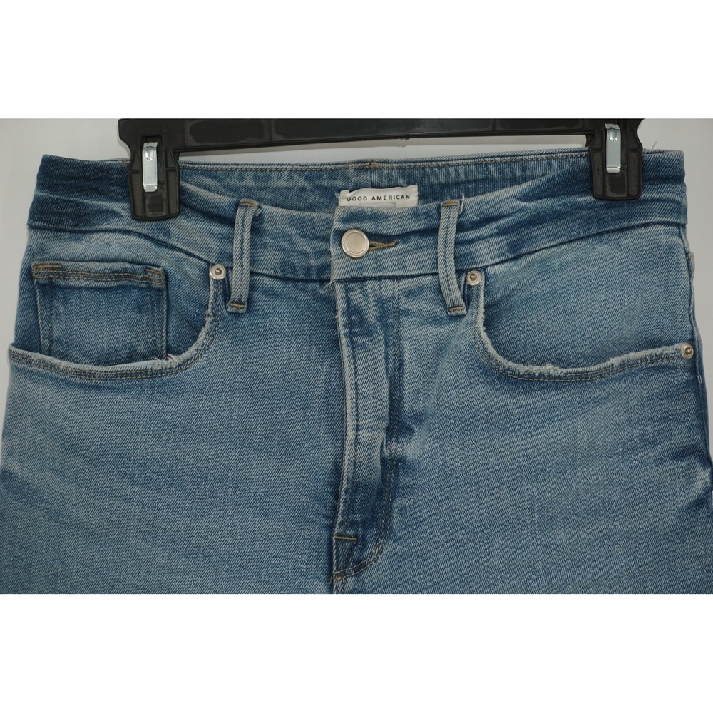 Good American Jeans‎ Blue Light Wash High Rise Straight Slit Women's 6/28 28x32